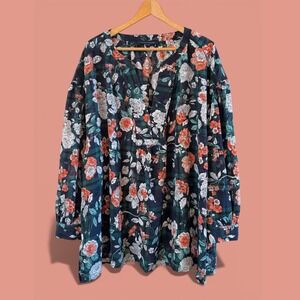 Women‎ Tommy Hilfiger Navy Floral Plaid 3X Lightweight Flowy Plus Size Tunic Top